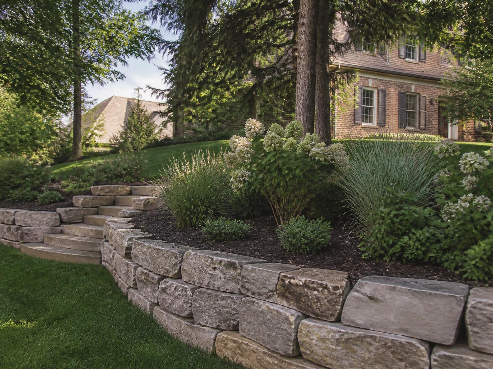 Geist Reservoir Terrace — Limestone retaining walls in Fishers, IN